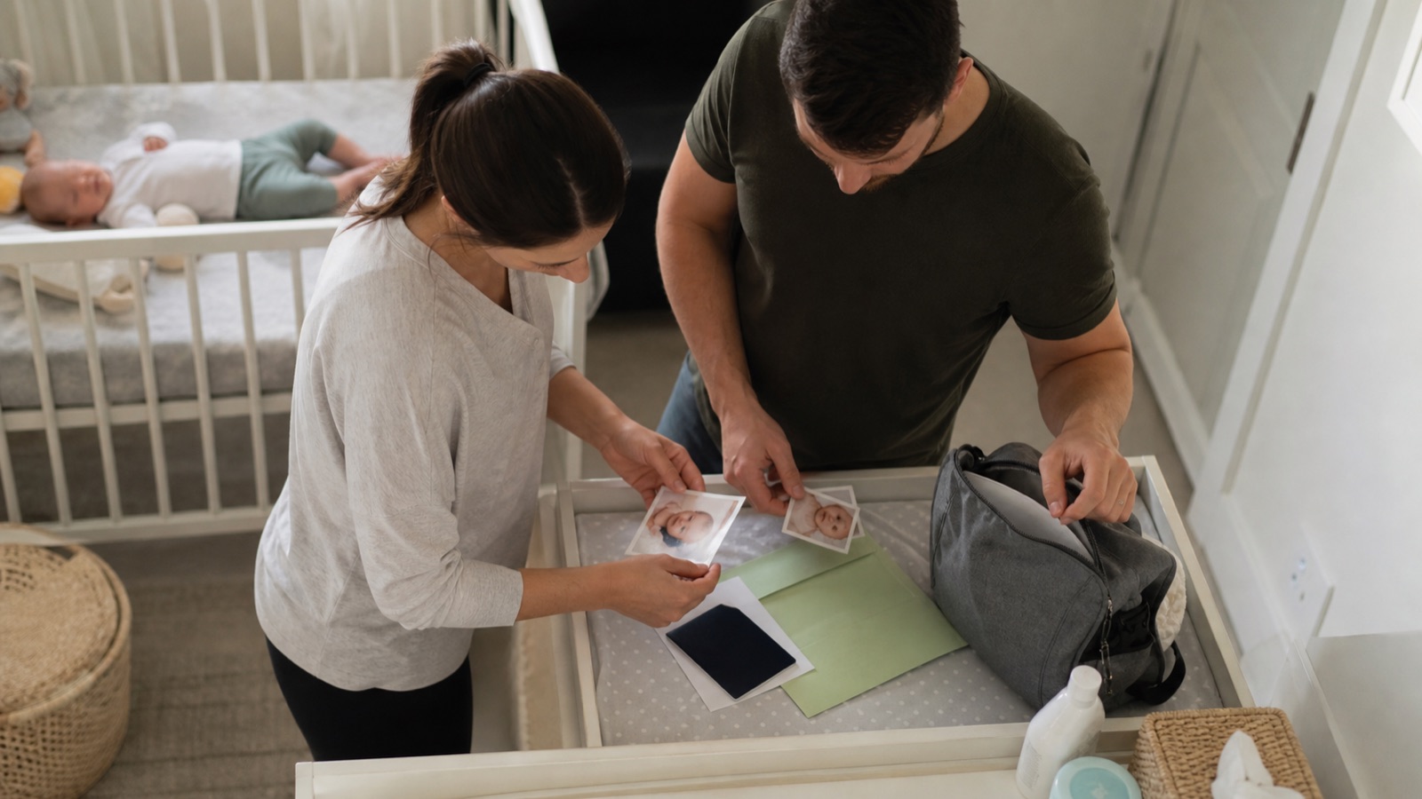 Parents organising documents for a baby born in the UK