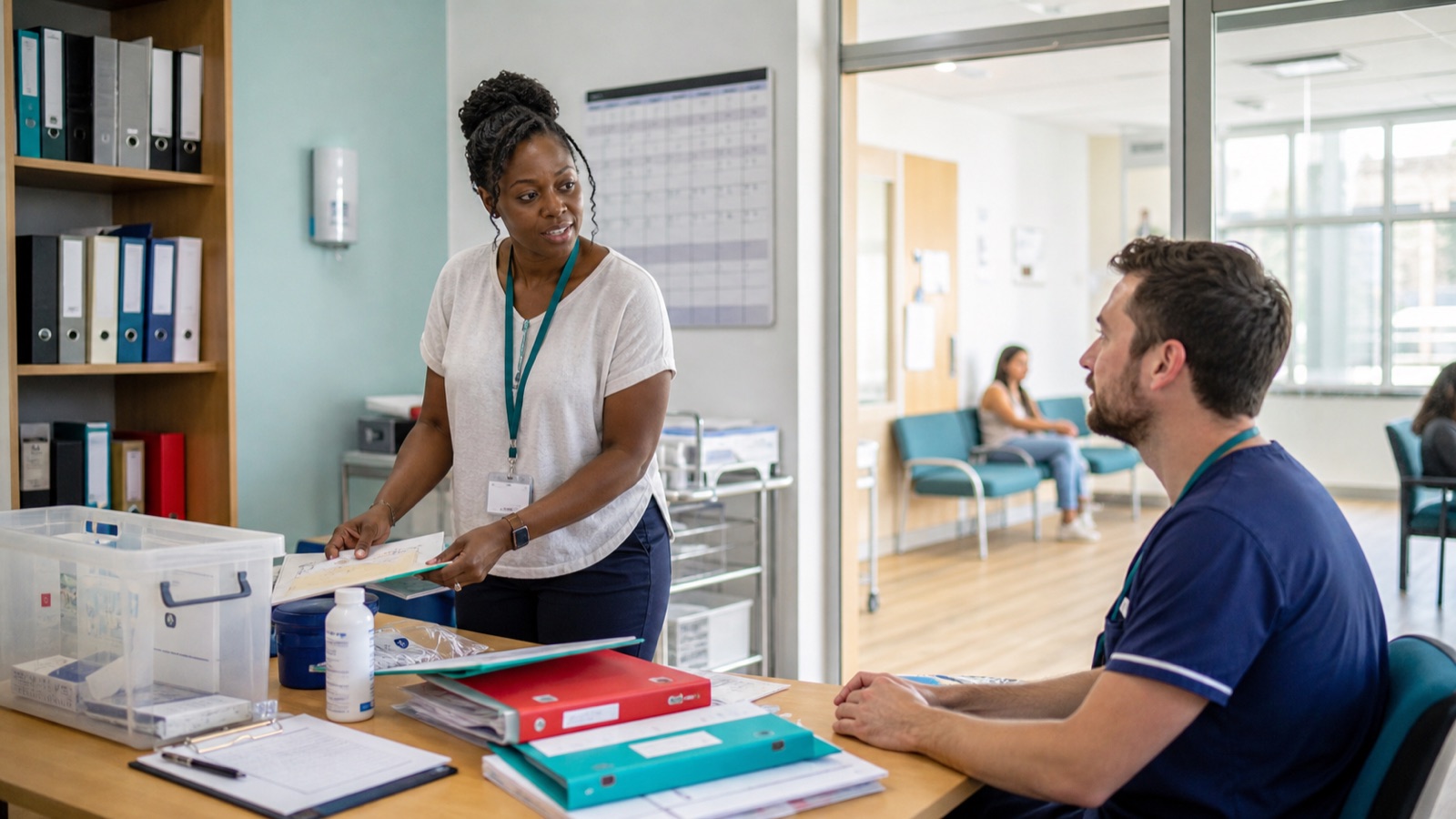Clinical trial coordinator organising participant visits and study records