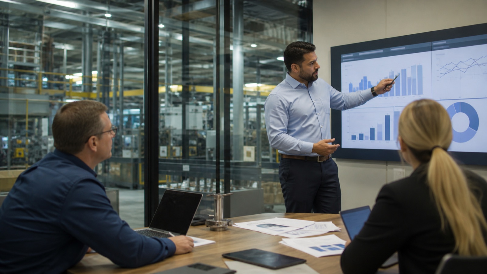 Management accountant presenting a forecast to business leaders