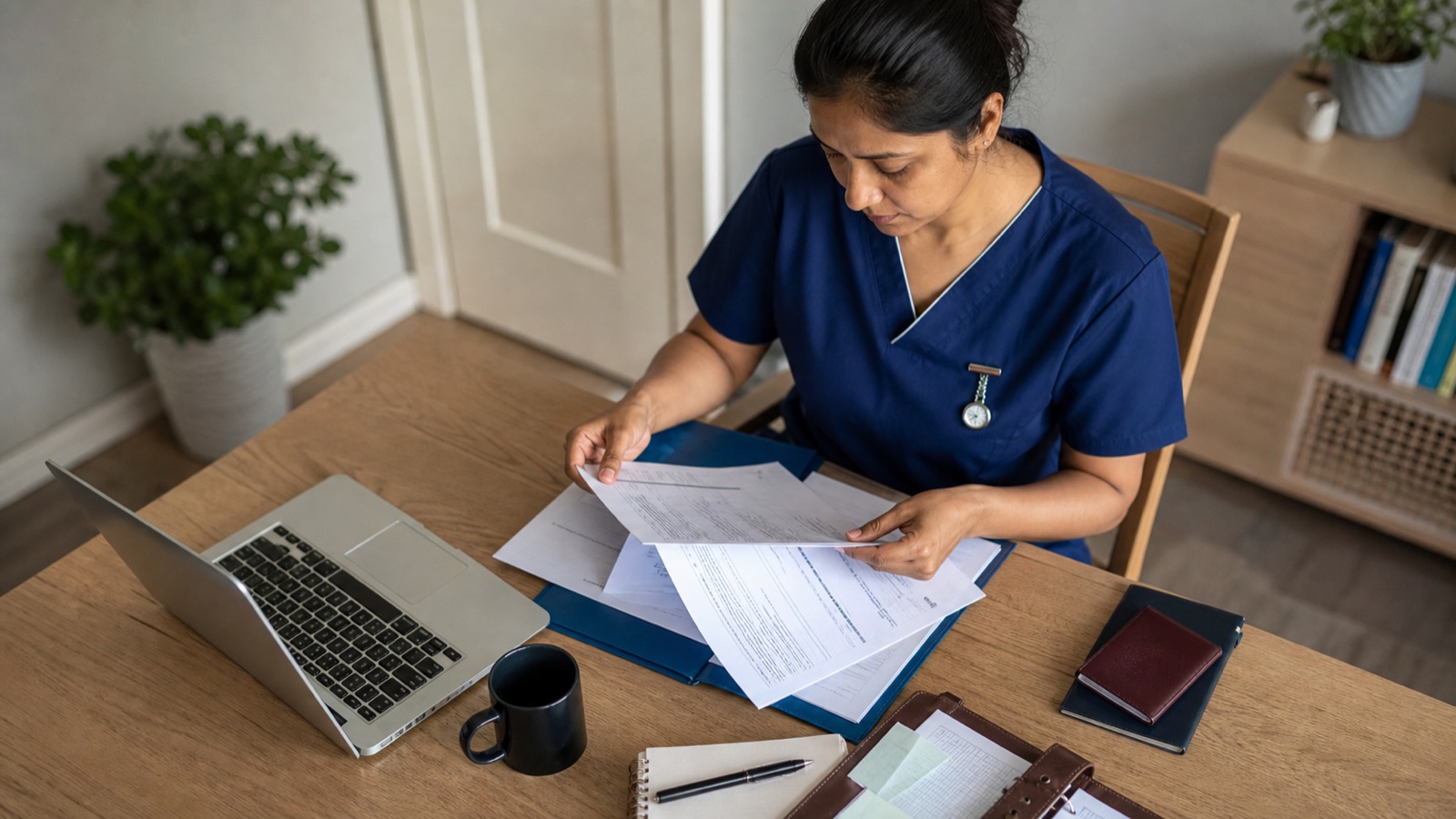 Overseas nurse preparing NMC registration documents for a UK hospital role