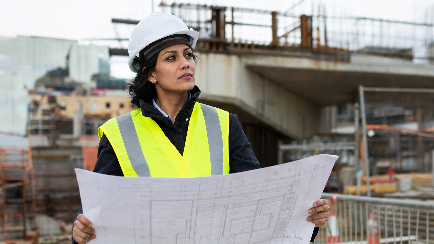 Civil engineer reviewing UK infrastructure plans for a sponsored role