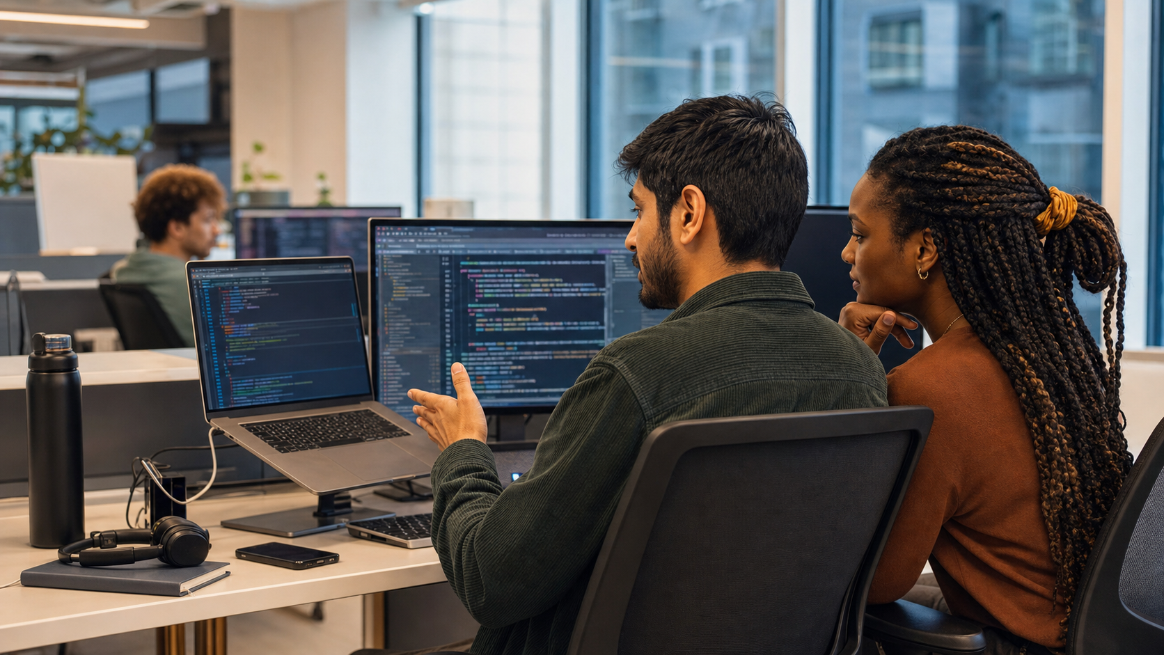 Software developer researching UK sponsor employers at a workstation
