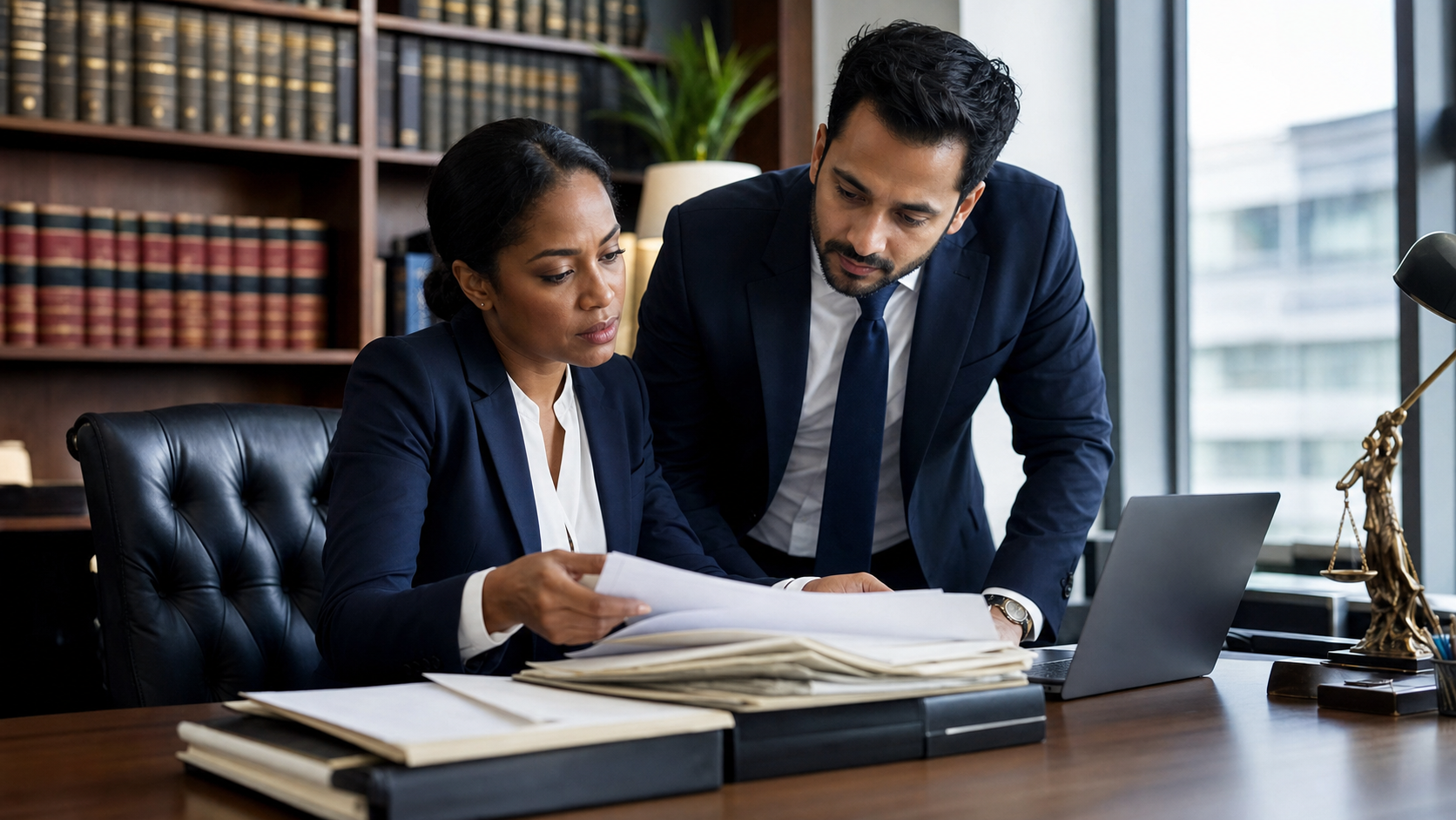 Legal professional reviewing case documents for a UK sponsor firm
