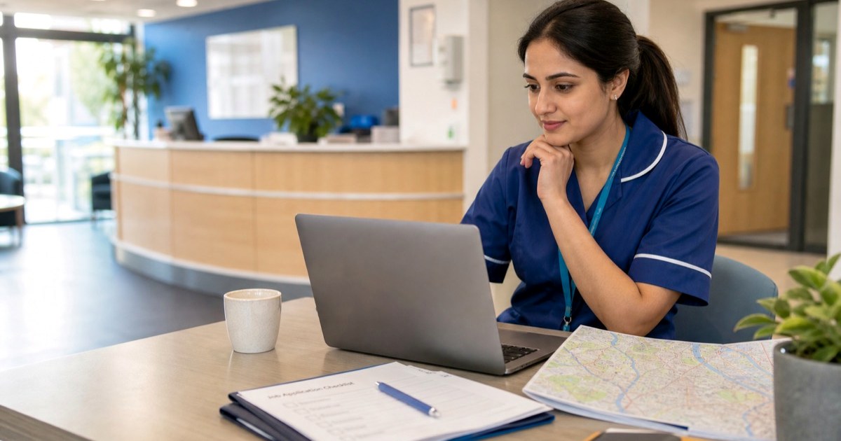 Care worker checking care home sponsor licence and CQC evidence